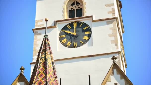 View Sibiu Lutheran Cathedral Facade Romania — Stock video