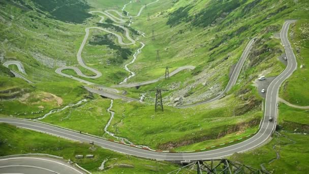 View Nature Romania Transfagarasan Route Cars Carpathian Mountains Mountains Slopes — Vídeos de Stock