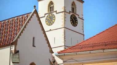 View of the Sibiu Lutheran Cathedral facade in Romania