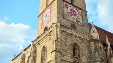Close view of the Black Church facade in old Brasov centre, Romania