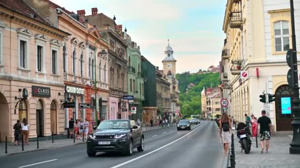 Brasov Romania July 2022 View Old City Centre Street Walking — Vídeo de Stock