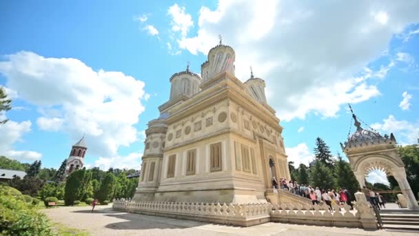 Curtea Arges Romania July 2022 Wide View Curtea Arges Monastery — Stockvideo