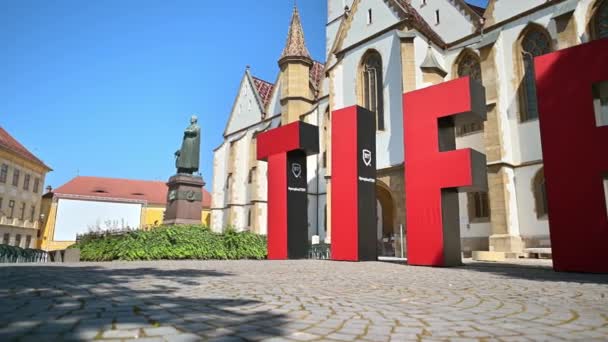 Sibiu Romania July 2022 View Sibiu Lutheran Cathedral Tiff Advertisement — Stockvideo