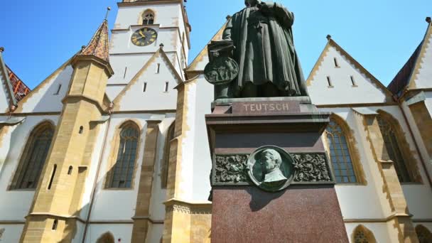 Sibiu Romania July 2022 Monument Bishop Georg Daniel Teutsch Sibiu — Stok Video