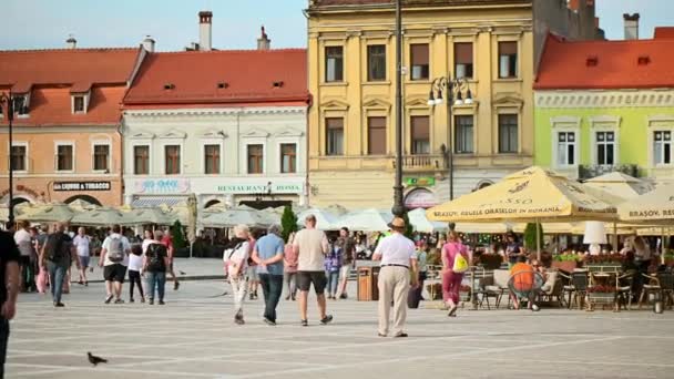 Brasov Romania July 2022 View Old City Centre Council Square — Stock Video