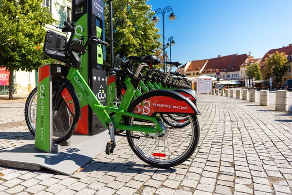 Brasov Romania July 2022 Row Parked Bicycles Sharing Street — 图库照片