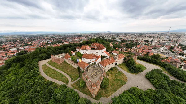Aerial Drone Wide View Citadel Brasov Romania Medieval Fortress Top — Fotografia de Stock
