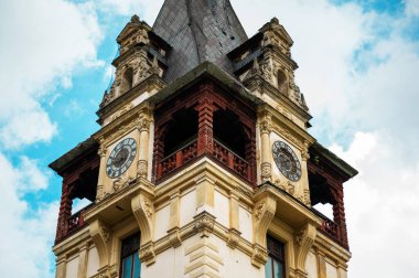 View of The Peles Castle in Romania. Facade, main tower
