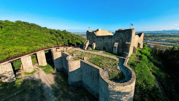 Aerial Drone View Neamt Citadel Targu Neamt Romania Fortress Tourists — Fotografia de Stock