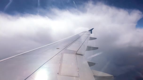 Ala Aerea Cielo Blu Con Nuvole Bianche Durante Volo — Video Stock