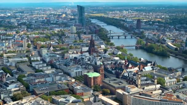 Panorámás Kilátás Frankfurt Egy Felhőkarcoló Németország Több Lakó Irodaépület Felhőkarcoló — Stock videók