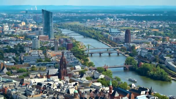 Panoramisch Uitzicht Frankfurt Vanuit Een Wolkenkrabber Duitsland Meerdere Woon Kantoorgebouwen — Stockvideo