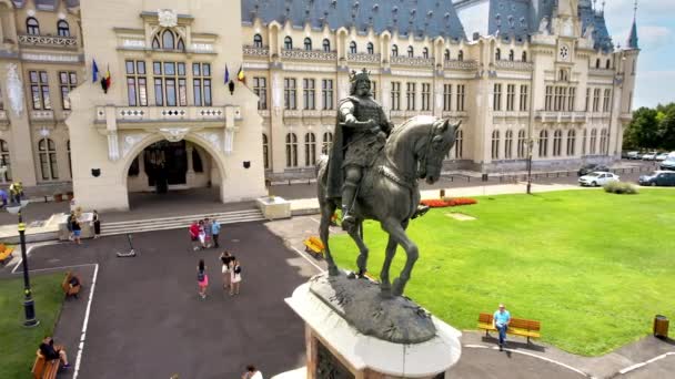 Iasi Románia August 2022 Légi Felvétel Kulturális Palotáról Belvárosban Tér — Stock videók