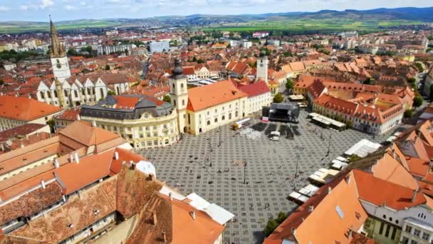 Aerial Drone View Historic Centre Sibiu Romania Great Square Sibiu — Vídeo de Stock