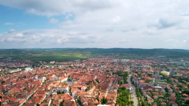 Aerial Drone View Cluj Centre Romania Cityscape Roads Cars Old — Vídeo de Stock