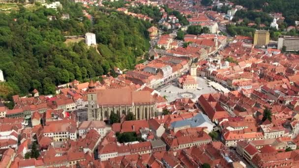 Aerial Drone View Council Square Brasov Romania Old City Centre — Vídeo de Stock