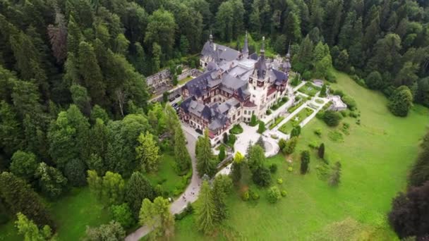 Sinaia Roménia Agosto 2022 Vista Aérea Castelo Peles Romênia Castelo — Vídeo de Stock