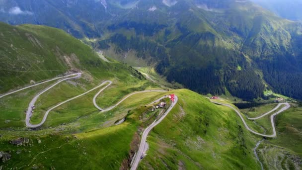 Drohnenaufnahme Der Natur Rumänien Transfagarasan Route Den Karpaten Mit Fahrenden — Stockvideo