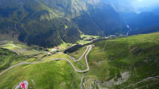 Luchtdrone Uitzicht Natuur Roemenië Transfagarasan Route Karpaten Bergen Met Bewegende — Stockvideo