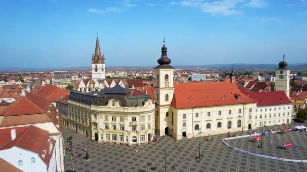 Aerial Drone View Historic Centre Sibiu Romania Great Square Sibiu — Stok video