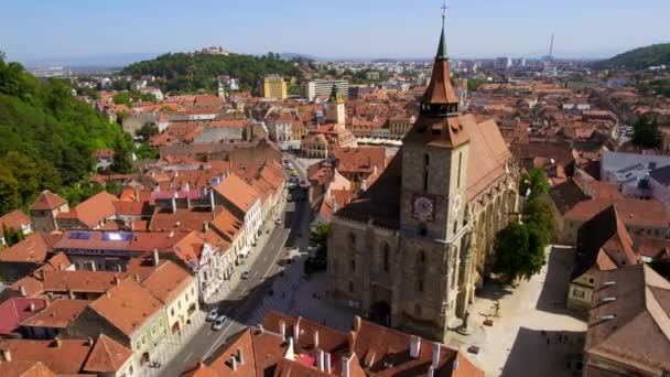 Aerial Drone View Council Square Brasov Romania Old City Centre — Stockvideo