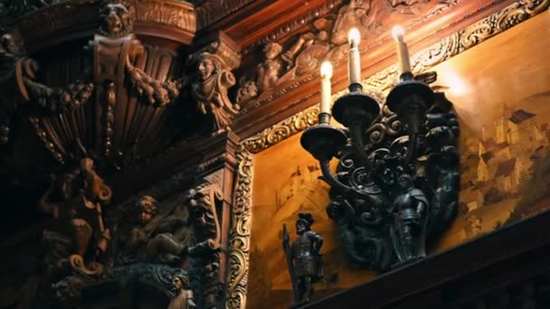 Peles Castle Interior Romania Room Classic Design Multiple Wooden Details — Vídeo de stock