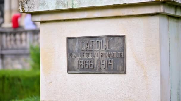 Άγαλμα King Carol Στο Κάστρο Peles Στη Ρουμανία Κάστρο Στο — Αρχείο Βίντεο
