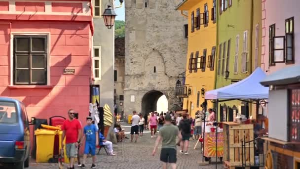 Sighisoara Rumänien August 2022 Utsikt Över Stadens Historiska Centrum Klocktorn — Stockvideo