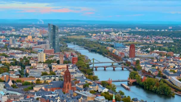 Panoramatický Výhled Frankfurt Mrakodrapu Německu Více Obytných Kancelářských Budov Mrakodrapy — Stock video