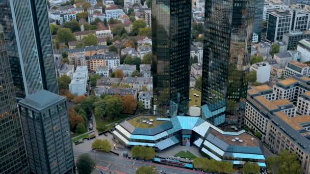 Панорамный Вид Франкфурт Небоскреба Германия Несколько Жилых Офисных Зданий Небоскребы — стоковое видео