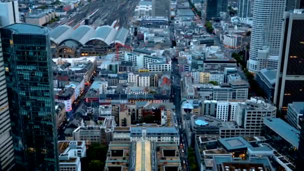 Panoramautsikt Över Frankfurt Från Skyskrapa Tyskland Flera Bostads Och Kontorsbyggnader — Stockvideo