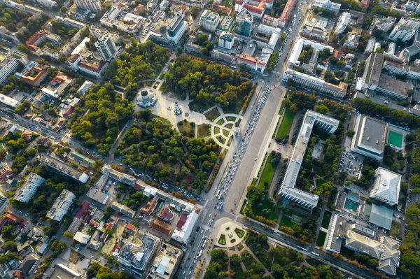 Légi Felvétel Chisinau Belvárosáról Moldováról Függőleges Kilátás Central Park Székesegyház — Stock Fotó