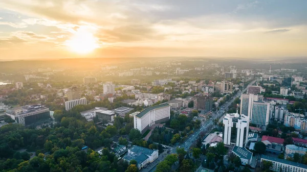 Aerial Drone View Chisinau Sunset Moldova View City Centre Presidency — Stock Photo, Image