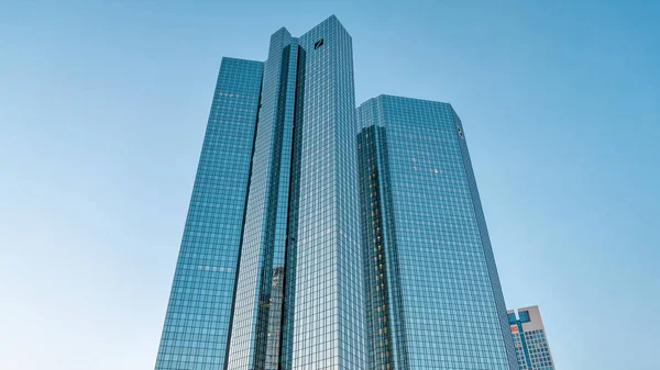 Bottom-up view of a skyscraper in Frankfurt downtown, Germany.