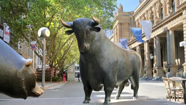 Frankfurt Alemania Septiembre 2022 Estatua Bull Bear Frankfurt Alemania Vista — Vídeos de Stock