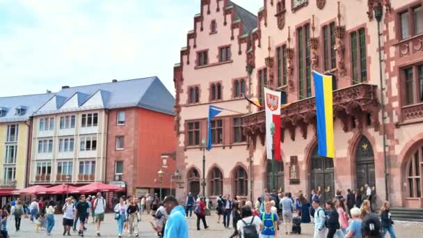 Frankfurt Germany Eylül 2022 Roemerberg Manzarası Belediye Binasıyla Kare Birden — Stok video