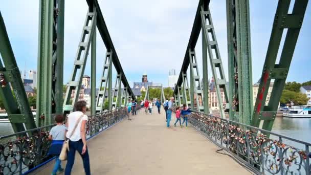 Frankfurt Germany September 2022 Cityscape City Bridge River Main Greenery — Stock Video