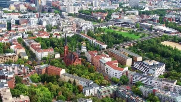 Vista Aérea Del Avión Tripulado Berlín Alemania Barrio Residencial Con — Vídeo de stock