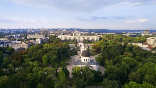 Vista Aérea Drone Centro Chisinau Nascer Sol Moldávia Vista Panorâmica — Vídeo de Stock