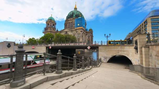 Berlín Německo Září 2022 Včasný Pohled Centrum Města Katedrála Most — Stock video