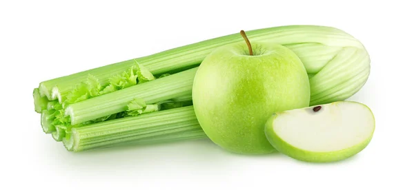Composizione con foglie di sedano e mela isolata su fondo bianco. — Foto Stock