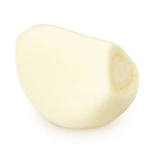 Φρέσκο σκελίδα σκόρδο αποφλοιωμένη απομονωμένη σε λευκό φόντο. — Φωτογραφία Αρχείου