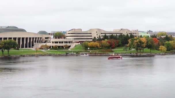 Panoramic view of Ottawa River and Gatineau city of Quebec in Canada in autumn — Stock Video