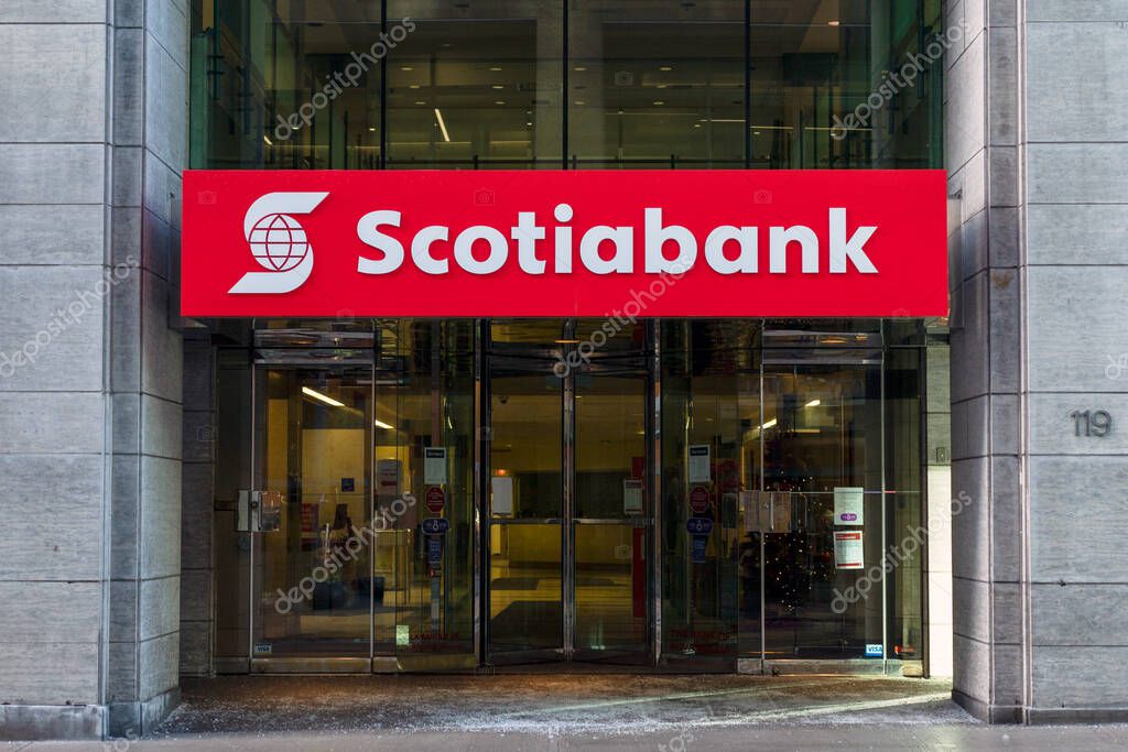 Ottawa, Canada - December 16, 2021: Scotiabank bank in downtown of Ottawa city