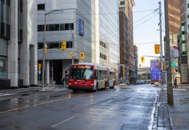Ottawa City, Kanada 'da halk otobüsü yolda.