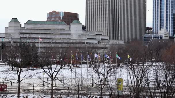 Ottawa City Hall and flags in winter season — Stockvideo