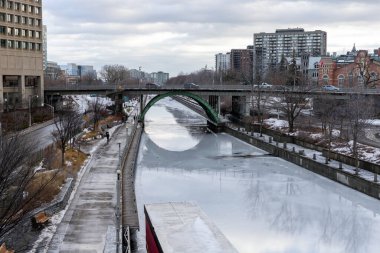 Rideau canal and bridge in Ottawa, Canada in winter