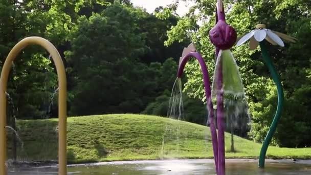 Fonte em um parque público sem pessoas no verão — Vídeo de Stock