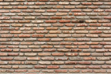 Kırmızı tuğlalardan oluşan bir arka plan duvarı. Duvar kağıdı, eski tuğlaların dokusu..