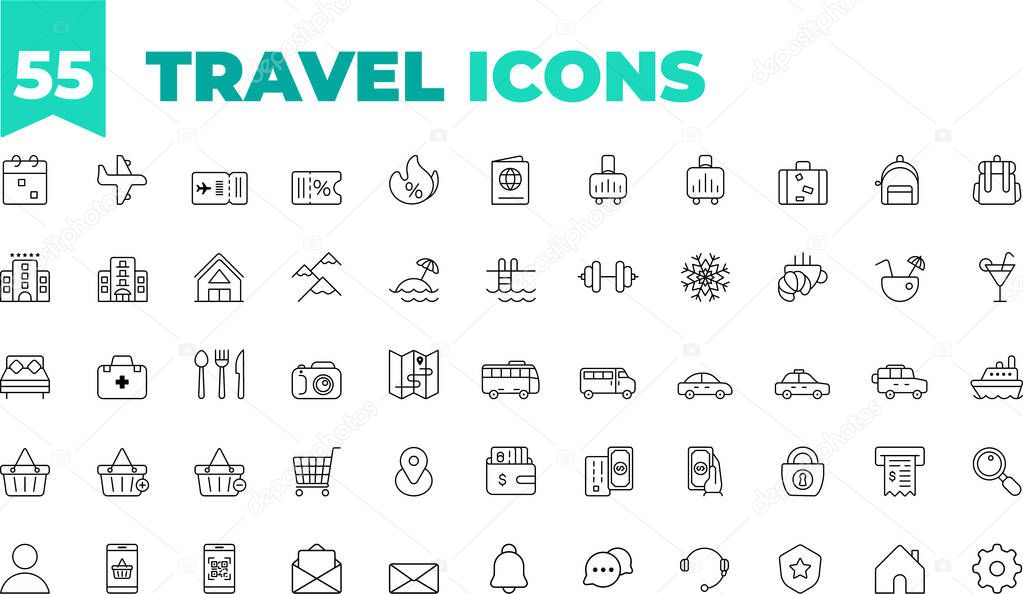 55 Travel Icons in vectors or illustration.
